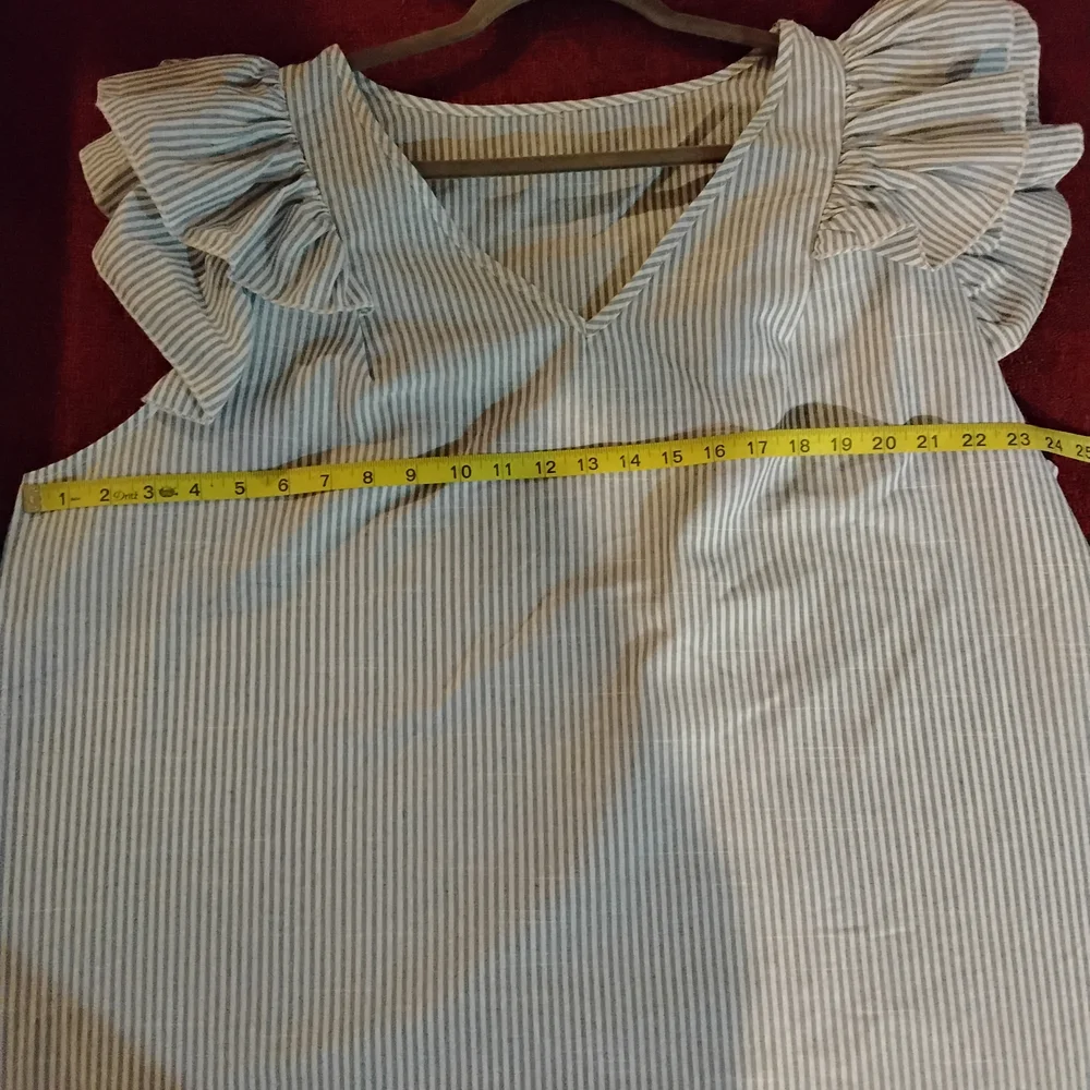 Blue Flutter Sleeve Ruffled Blouse - Picture 6 of 7